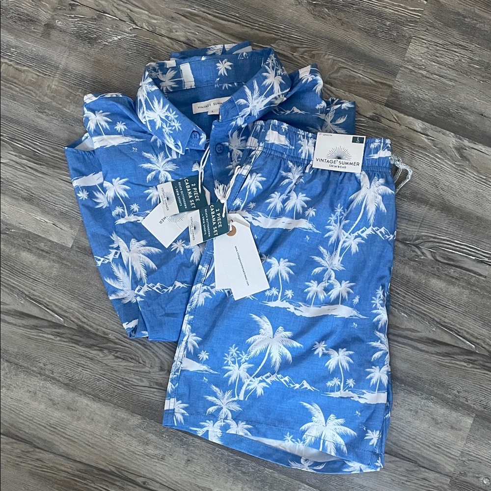 Vintage Summer Swimswear 2 piece cabana set-  Blue and White Swimwear
